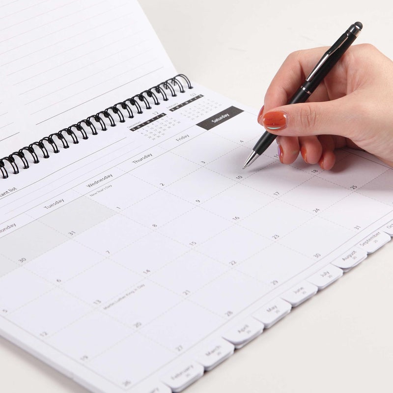 Bubbley 3-Year Calendar Planner, 2025-2027 Monthly Schedule Organizer Flip Calendar Diary with Tabs, Spiral Bound Top, Black, 8.5 x 11 Inches - Image 4